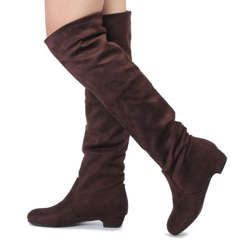 Femmes talon plat sur les chaussures en daim de genou slouch bottes d'hiver extensibles